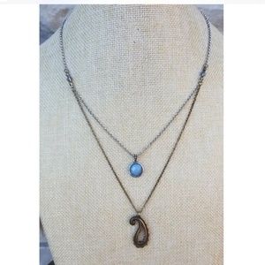 Lucky Brand Silver Tone Bronze tone Blue Stone Necklace